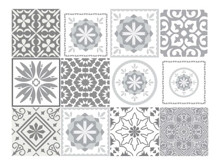 Zestaw 12 naklejek ściennych Ambiance Cement Tiles Shades of Gray Cordoba, 10x10 cm Wzór Geometria Na ścianę Kategoria Naklejki