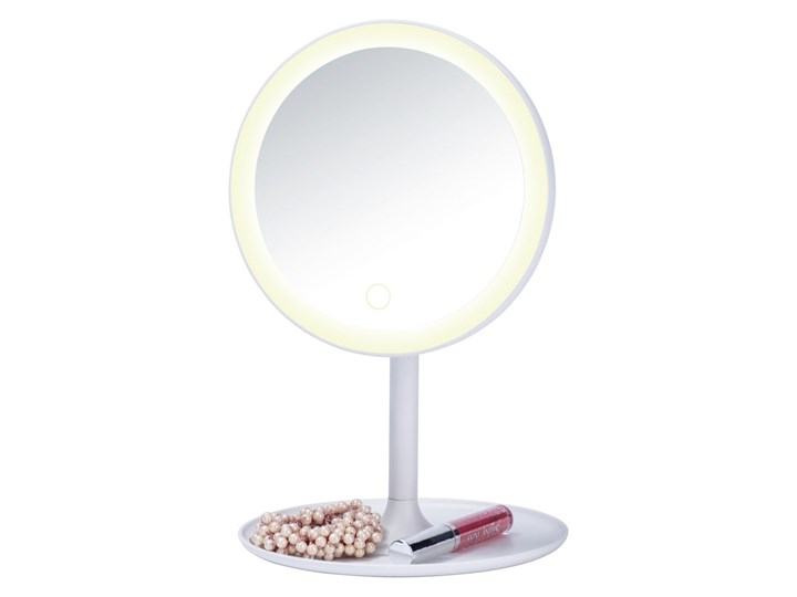 Białe lusterko kosmetyczne z podświetleniem LED Wenko Turro Lustro z półką Okrągłe Kolor Biały Kategoria Lustra