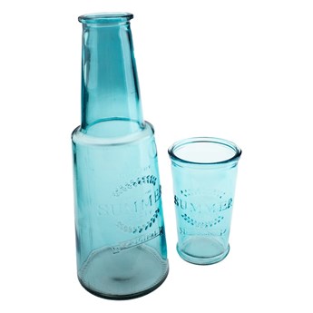 Niebieska szklana karafka ze szklanką, 800 ml