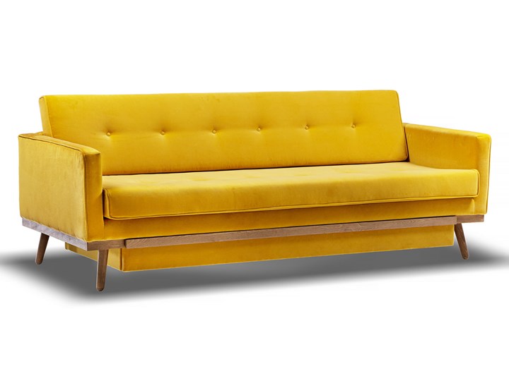 Sofa Klematisar 3-osobowa Welurowa z funkcją spania (PIANO - welur łatwoczyszczący Musztarda:piano/MUSZTARDA 23) Głębokość 91 cm Szerokość 215 cm Stała konstrukcja Styl Skandynawski