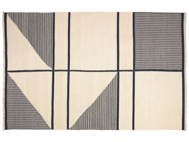 Dywan Bernardyna z wełny i bawełny czarno-beżowy 160 x 230 cm Bawełna 160x230 cm Dywany Wełna Prostokątny Kolor Biały