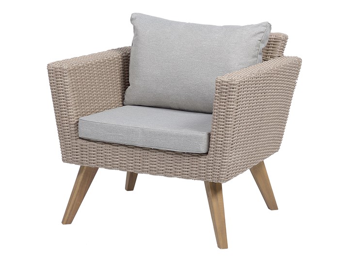 Zestaw mebli ogrodowych 4-osobowy wypoczynkowy szaro-brązowy technorattan sofa dwa fotele poduszki stolik kawowy Tworzywo sztuczne Zestawy kawowe Stal Zestawy wypoczynkowe Kategoria Zestawy mebli ogrodowych