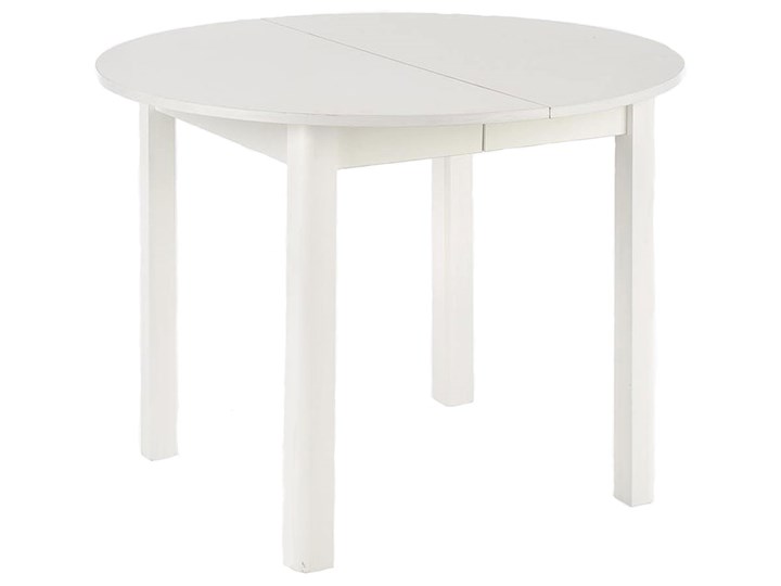 Okrągły biały stół rozkładany - Ewilton Długość 142 cm Płyta MDF Długość 102 cm Drewno Styl Nowoczesny Wysokość 76 cm Szerokość 102 cm Pomieszczenie Stoły do jadalni