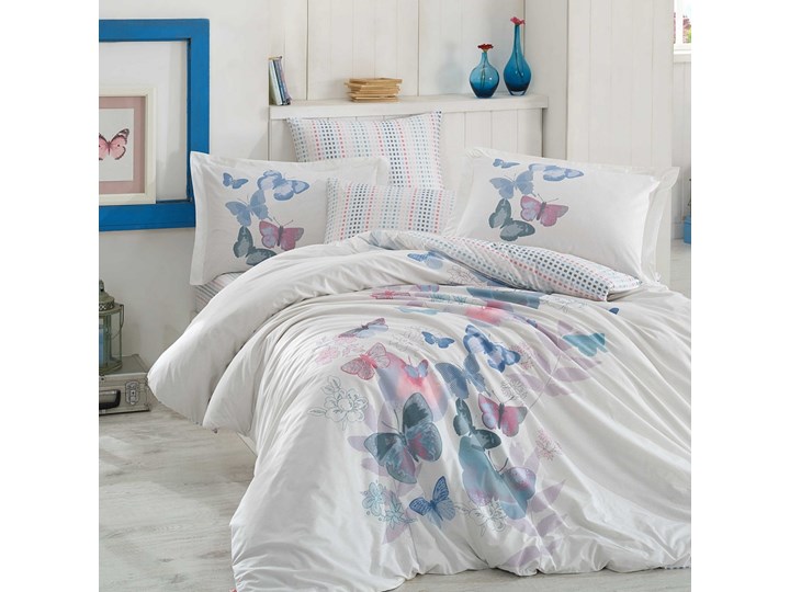 SELSEY Komplet pościeli Cossidae 200x220 cm z dwiema poszewkami na poduszkę 50x70 cm i z prześcieradłem w odcieniach niebieskiego Bawełna 160x200 cm Pomieszczenie Pościel dziecięca