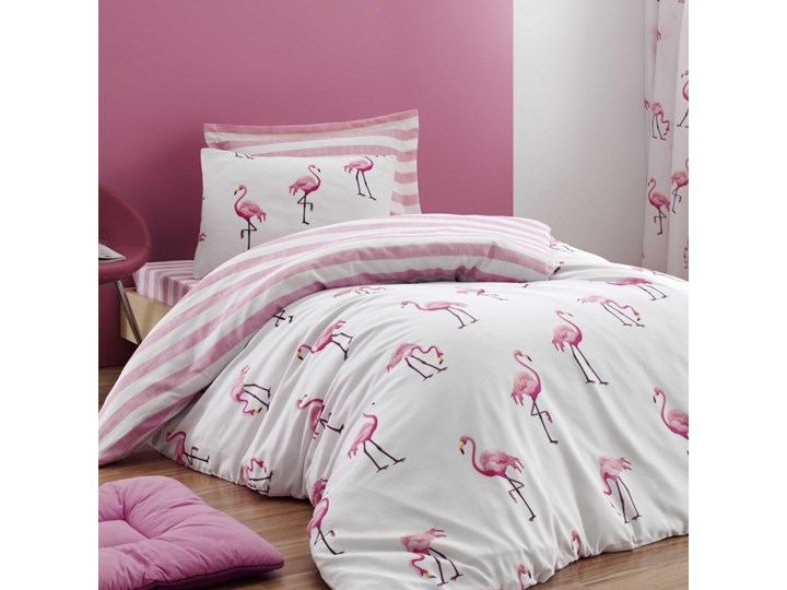 SELSEY Komplet pościeli Flamingo Stripes 160x220 cm z poszewką na poduszkę 50x70 cm i z prześcieradłem 160x240 cm Bawełna Bawełna syntetyczna Poliester 160x200 cm Wzór Paski