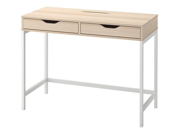 IKEA ALEX Biurko, Biała bejca/imit. dębu, 100x48 cm Szerokość 100 cm Płyta MDF Stal Kategoria Biurka