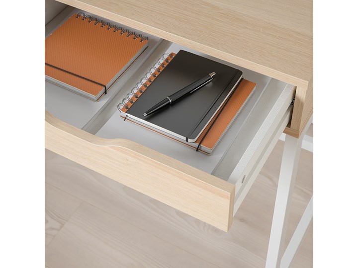 IKEA ALEX Biurko, Biała bejca/imit. dębu, 100x48 cm Stal Płyta MDF Szerokość 100 cm Kategoria Biurka