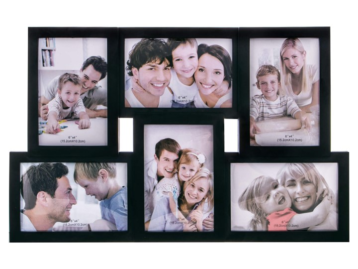 Ramka na zdjęcia 6 zdjęć multiramka 10x15 czarna Tworzywo sztuczne Rozmiar zdjęcia 9x14 cm