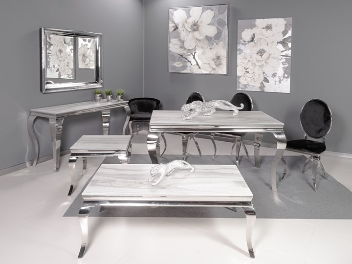 Stół ESTILLO GLAMUR Marmur WHITE 150 x 90 Szerokość 90 cm Kolor Biały Szkło Stal Długość 150 cm Wysokość 75 cm Styl Glamour