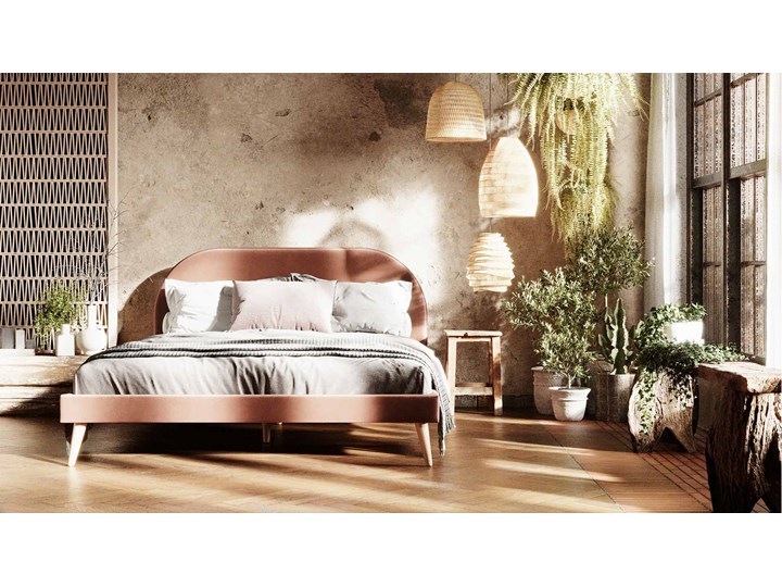 Łóżko Molly Double Bed, Aria Łóżko drewniane Tkanina Styl Skandynawski