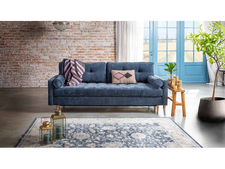 Sofa Esme II pikowana z funkcją spania, Navy Blue Typ Pikowane Stała konstrukcja Materiał obicia Tkanina