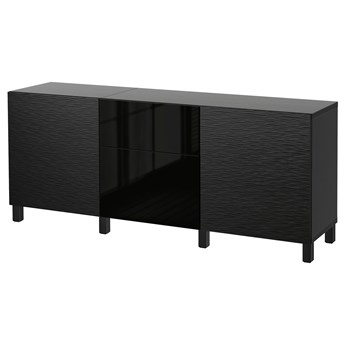 IKEA BESTÅ Kombinacja z szufladami, Laxviken czarny/Selsviken połysk/czarny, 180x40x74 cm