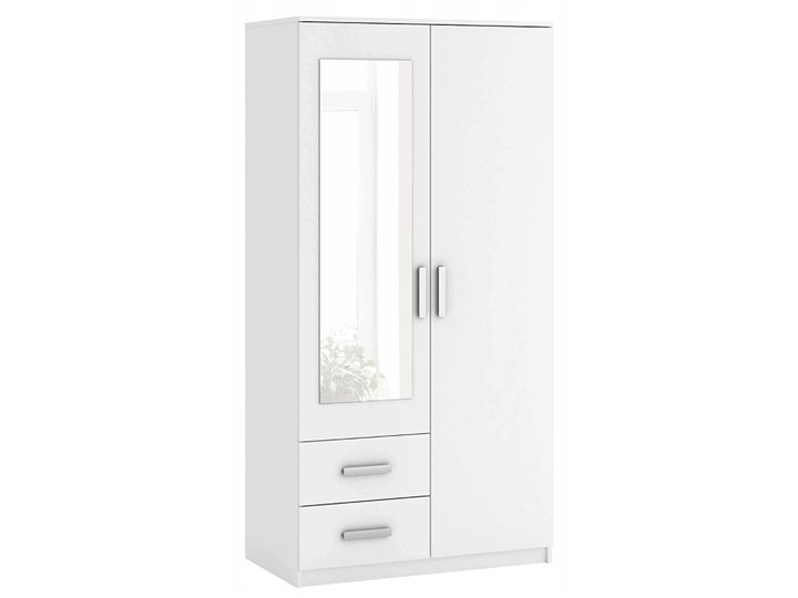 Biała szafa z lustrem Amira 2S Głębokość 58 cm Wysokość 200 cm Drewno Metal Płyta MDF Pomieszczenie Pokój przedszkolaka Płyta laminowana Pomieszczenie Pokój nastolatka