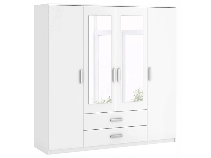 Biała czterodrzwiowa szafa Amira 3S Płyta laminowana Drewno Szerokość 200 cm Pomieszczenie Pokój przedszkolaka Metal Głębokość 58 cm Wysokość 200 cm Płyta MDF Pomieszczenie Przedpokój