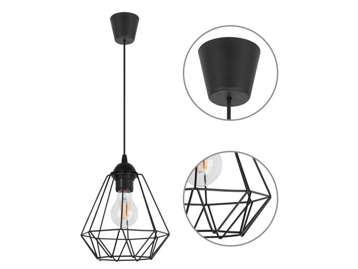 Lampa Wisząca Pojedyncza Styl Loft Czarna Lampa druciana Metal Lampa z kloszem Kolor Czarny