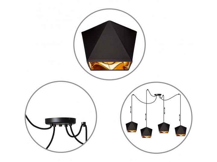 Lampa Wisząca Żyrandol z Abażurami Diament Złoto Funkcje Brak dodatkowych funkcji Metal Lampa z abażurem Lampa z kloszem Ilość źródeł światła 4 źródła