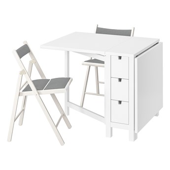 IKEA NORDEN / TERJE Stół i 2 składane krzesła, biały/Knisa biały/jasnoszary, 26/89/152 cm