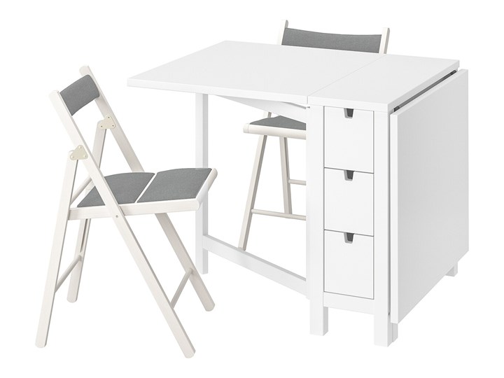IKEA NORDEN / TERJE Stół i 2 składane krzesła, biały/Knisa biały/jasnoszary, 26/89/152 cm