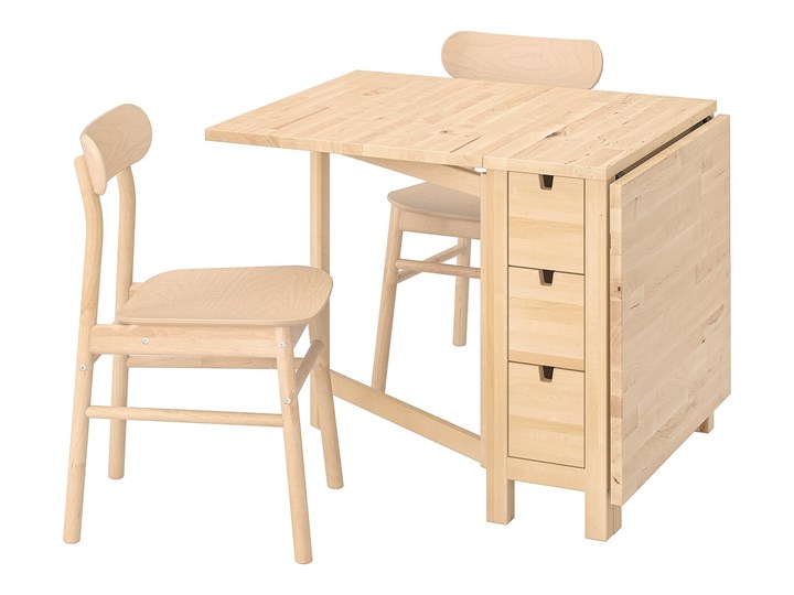 IKEA NORDEN / RÖNNINGE Stół i 2 krzesła, brzoza/brzoza, 26/89/152 cm