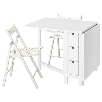 IKEA NORDEN / TERJE Stół i 2 składane krzesła, biały/biały, 26/89/152 cm