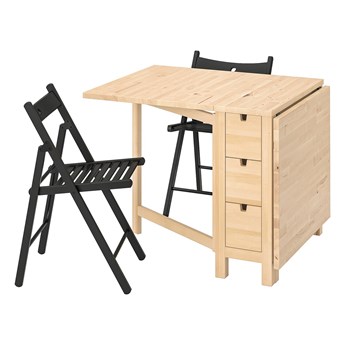 IKEA NORDEN / TERJE Stół i 2 składane krzesła, brzoza/czarny, 26/89/152 cm