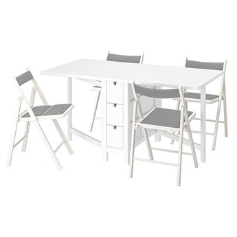 IKEA NORDEN / TERJE Stół i 4 krzesła, składany biały/Knisa biały/jasnoszary, 26/89/152 cm