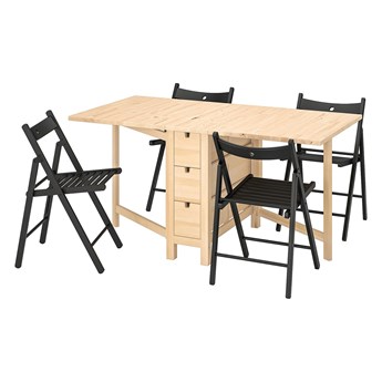 IKEA NORDEN / TERJE Stół i 4 krzesła, składany brzoza/czarny, 26/89/152 cm