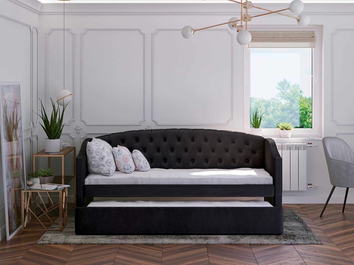 Łóżko podwójne rozkładane 90x200 / 90x195 D031 czarny welur Drewno Rozmiar materaca 90x200 cm