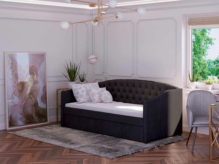 Łóżko podwójne rozkładane 90x200 / 90x195 D031 czarny welur Drewno Rozmiar materaca 90x200 cm