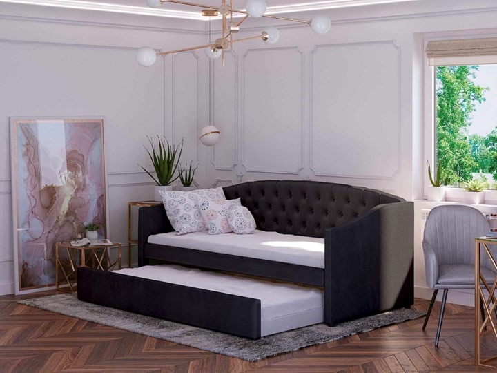 Łóżko podwójne rozkładane 90x200 / 90x195 D031 czarny welur Rozmiar materaca 90x200 cm Drewno Kategoria Łóżka dla dzieci