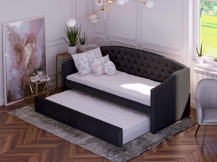 Łóżko podwójne rozkładane 90x200 / 90x195 D031 czarny welur Rozmiar materaca 90x200 cm Drewno Kategoria Łóżka dla dzieci