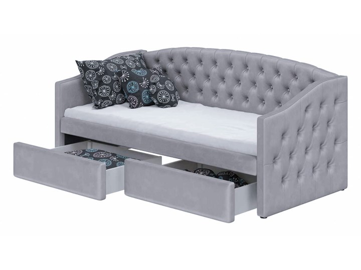 Łóżko tapicerowane rozkładane 90X200 D032 szary welur Płyta MDF Drewno Tkanina Rozmiar materaca 100x210 cm