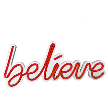 SELSEY Neon na ścianę Letely z napisem Believe czerwony