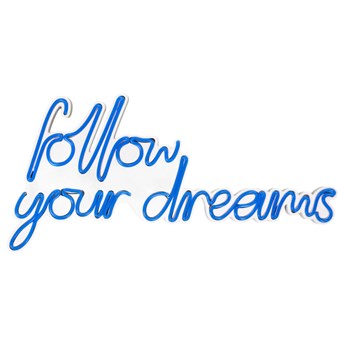 SELSEY Neon na ścianę Letely z napisem Follow Your Dreams niebieski