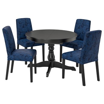 IKEA INGATORP / BERGMUND Stół i 4 krzesła, czarny/Kvillsfors ciemnoniebieski/niebieski, 110/155 cm