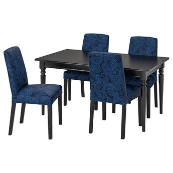 IKEA INGATORP / BERGMUND Stół i 4 krzesła, czarny/Kvillsfors ciemnoniebieski/niebieski, 155/215 cm