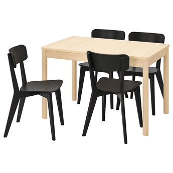 IKEA RÖNNINGE / LISABO Stół i 4 krzesła, brzoza/czarny, 118/173 cm
