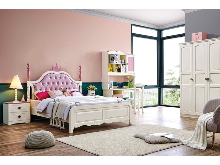 Łóżko dla dziewczynki 120x200 cm Princess różowy zagłówek w kształcie korony Tkanina Płyta MDF Rozmiar materaca 110x200 cm