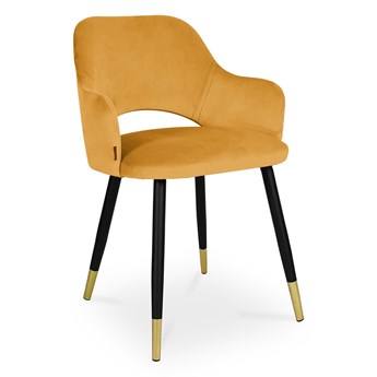 Bettso Krzesło tapicerowane MARCY z podłokietnikami / miodowy / noga czarno-złota / MG15
