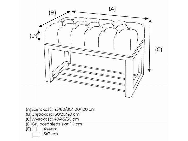 Ławka Pikowana do przedpokoju Industrialna DOUBLE SHELF Styl Industrialny Materiał obicia Tkanina
