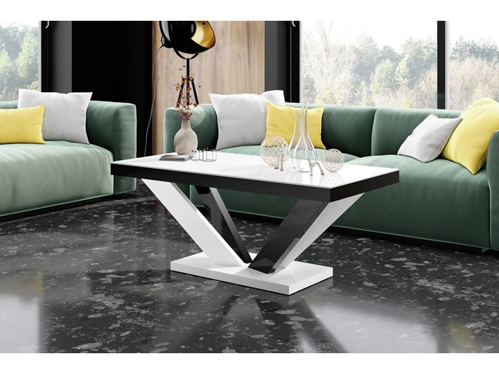 Nierozkładana ława na designerskiej podstawie Viva 2 mini w wysokim połysku Płyta MDF Wysokość 50 cm Szkło Kategoria Stoliki i ławy Zestaw stolików Funkcje Z półkami