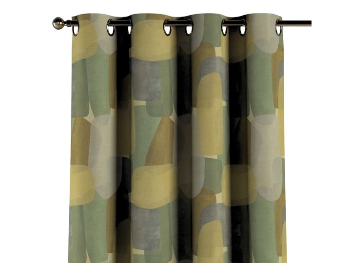 Zasłona na kółkach 1 szt., geometryczne wzory w zielono-brązowej kolorystyce, 1szt 130 × 260 cm, Vintage 70's Bawełna 130x260 cm Kolor Brązowy Kategoria Zasłony