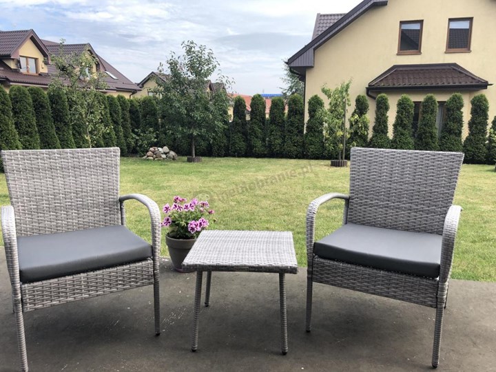 Meblobranie Komplet mebli na wąski balkon Morrone Duo Grey Zestawy kawowe Stoły z krzesłami Technorattan Zawartość zestawu Fotele