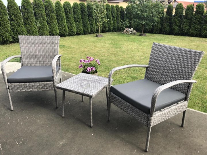 Meblobranie Komplet mebli na wąski balkon Morrone Duo Grey Technorattan Zestawy kawowe Stoły z krzesłami Zawartość zestawu Fotele