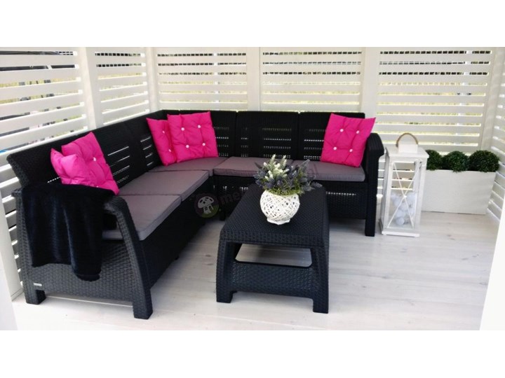 Corfu Meblobranie Relax Set grafitowy - Nowoczesny narożnik ogrodowy Tworzywo sztuczne Zestawy wypoczynkowe Zestawy kawowe Kolor Szary Kategoria Zestawy mebli ogrodowych