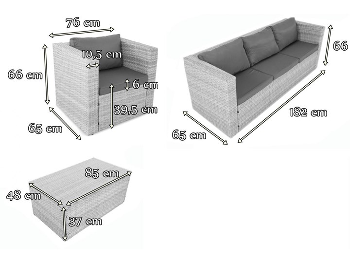 Meblobranie Meble modułowe szare na taras Stefano Set Max Grey & Ivory Zestawy kawowe Zestawy modułowe Technorattan Kolor Szary Zawartość zestawu Fotele