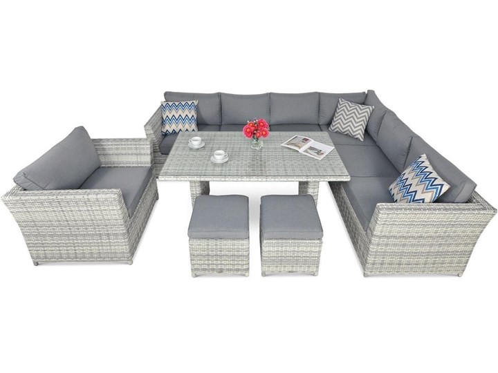 Szary narożnik obiadowy do ogrodu Meblobranie Moniz Dining Plus White Grey Zestawy wypoczynkowe Aluminium Zestawy obiadowe Technorattan Kolor Beżowy
