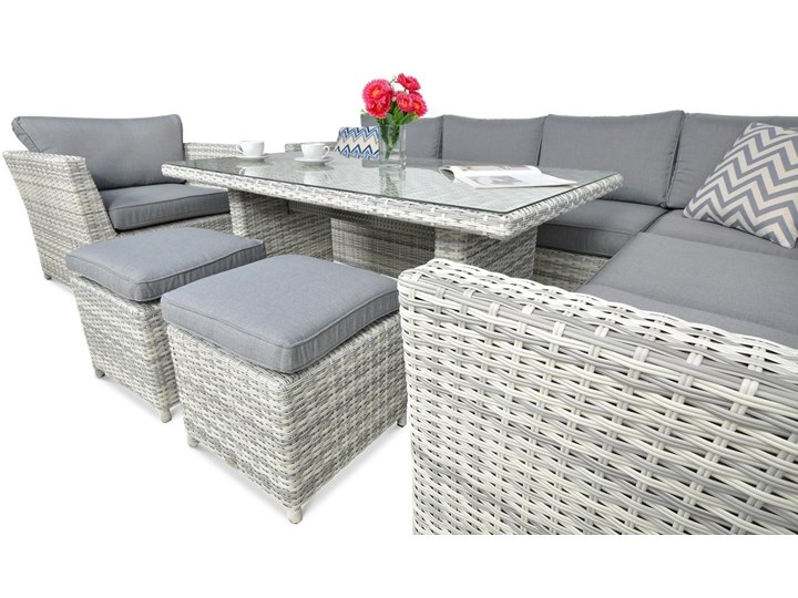 Szary narożnik obiadowy do ogrodu Meblobranie Moniz Dining Plus White Grey Zestawy obiadowe Zestawy wypoczynkowe Technorattan Aluminium Kolor Biały