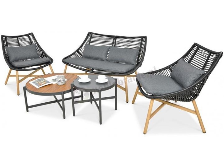 Nowoczesny zestaw mebli z technorattanu Meblobranie Almera Caffe Black Zestawy wypoczynkowe Zestawy kawowe Zawartość zestawu Sofa Aluminium Zawartość zestawu Fotele