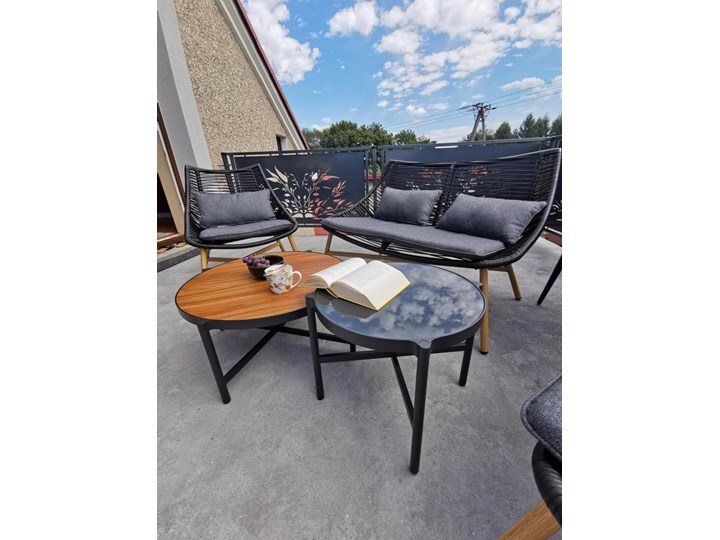 Nowoczesny zestaw mebli z technorattanu Meblobranie Almera Caffe Black Aluminium Kolor Szary Zestawy wypoczynkowe Zestawy kawowe Zawartość zestawu Sofa